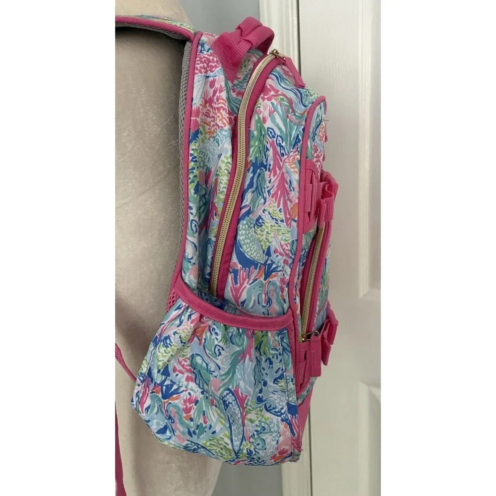Lilly Pulitzer for Pottery Barn Mermaid Cove Print Backpack Pink Gold Zipper